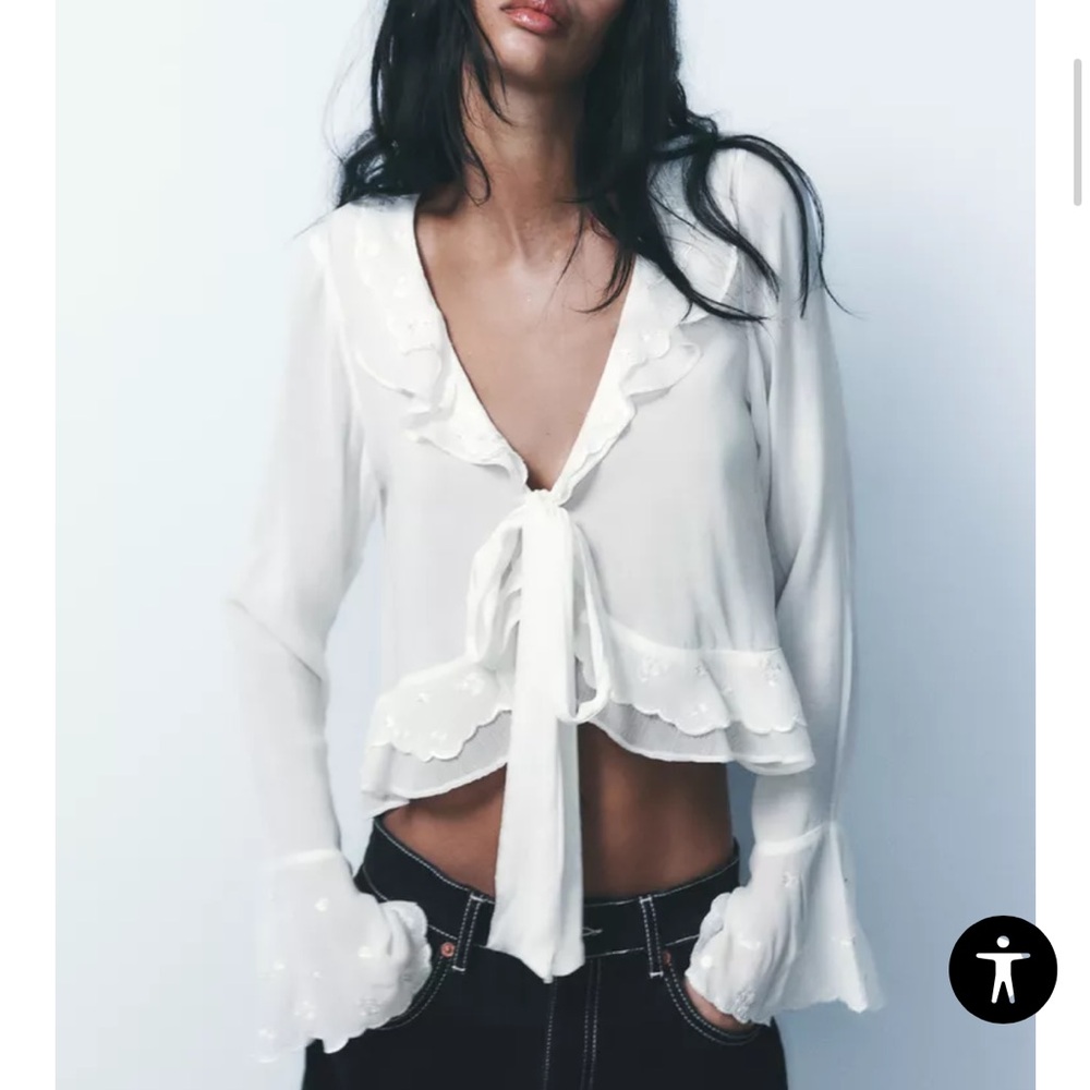 Zara White Ruffled Sailor Collar Blouse